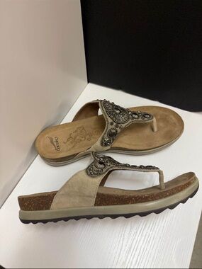 Dansko Taupe Beaded Wedge Thong Sandals